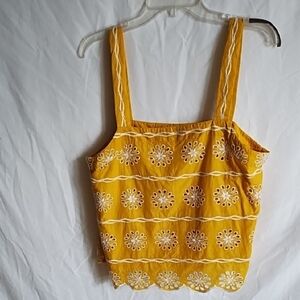 LOFT Yellow Embroidered Tank Top